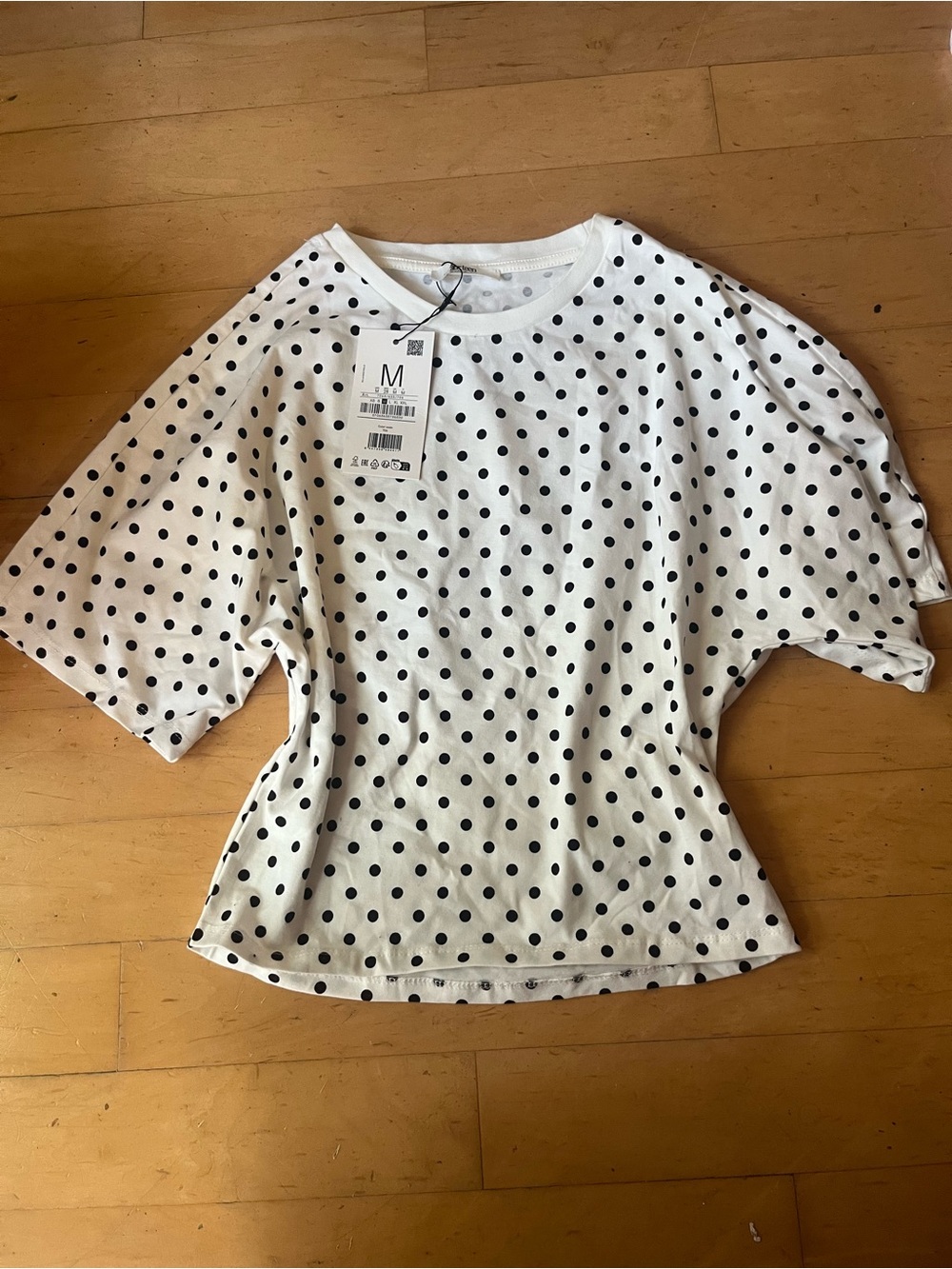 Stradivarius Polka Dot Short Sleeve Top - White/Black